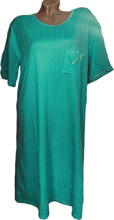 Dames nachthemd korte mouw 6533 met stippen XXXL groen