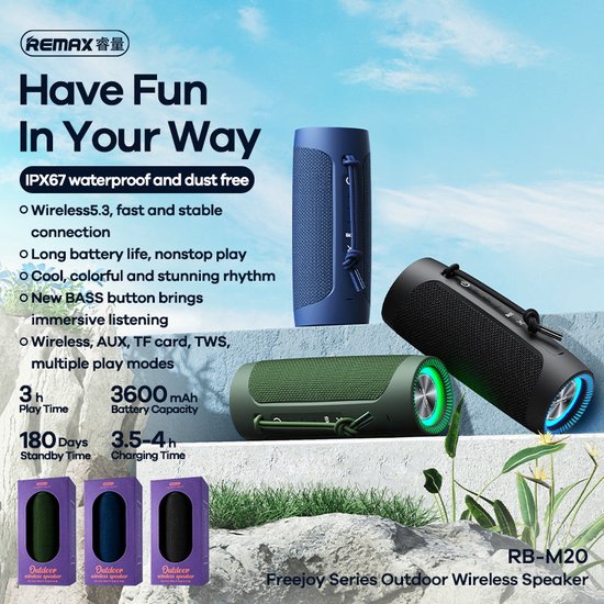 Remax RB-M20 - Draadloze Bluetooth Speaker - Outdoor - 20W - Zwart - BT 5.3 van Remax — afbeelding 2