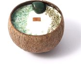Kaars - Handgemaakte Kokos Kaars - Groen kleur - Met kristallen en gedroogde bladeren - Houten lont - 100% Natuurlijke Sojawas - Geurkaars - Cadeau - Sham's Art