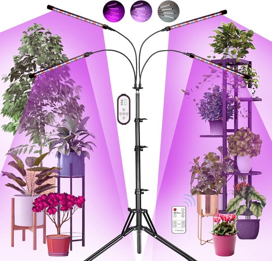 Foto: Plant lamp led volledig spectrum 120 leds groeilamp plant licht met standaard planten led groeilamp voor planten met timer 3 kleur modi 10 helderheden groeilamp voor planten met timer plant verlichting