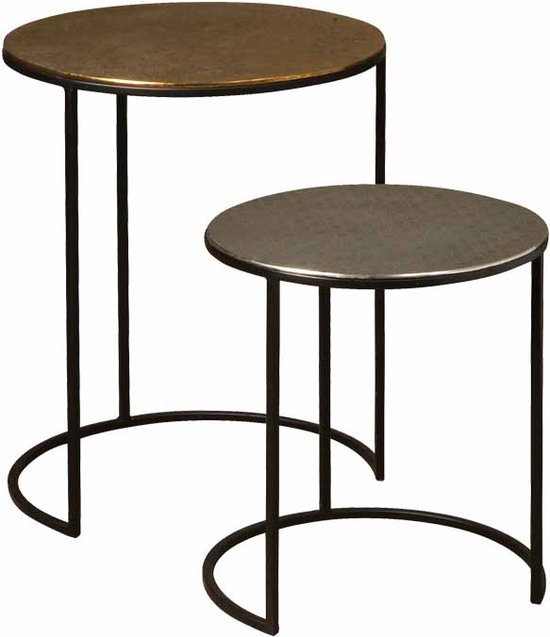 Tower living Iron side round table w alu top - set of 2