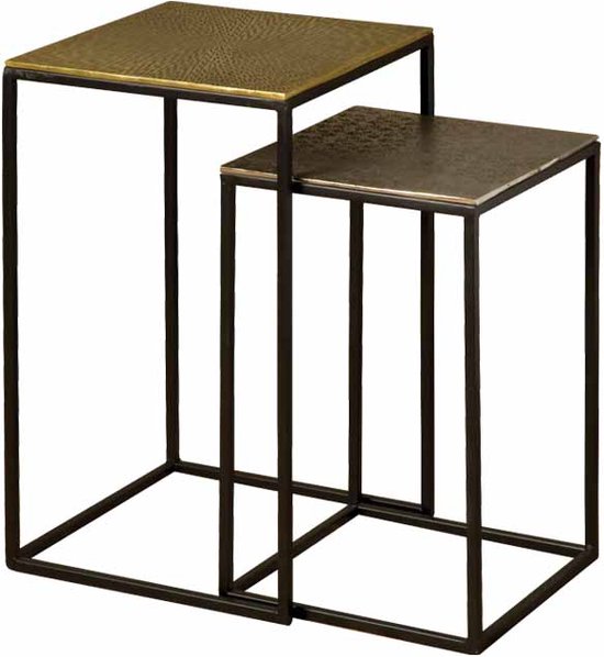 Tower living Iron side square table w alu top - set of 2