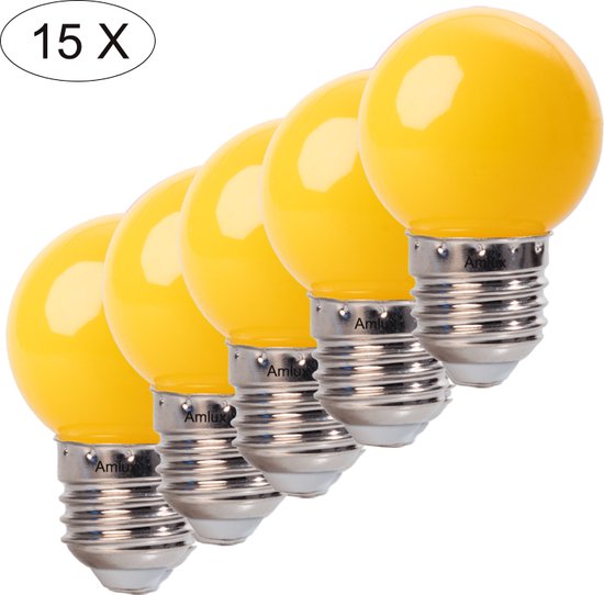 Set 15 stuks gele led lampen - 1W - E27
