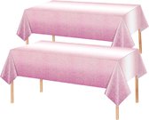 2x Tafelkleed Laken Verjaardag Versiering Tafeldecoratie Feest Roze/Wit Glitter Tafellaken Plastic Tafelzeil 274*137cm