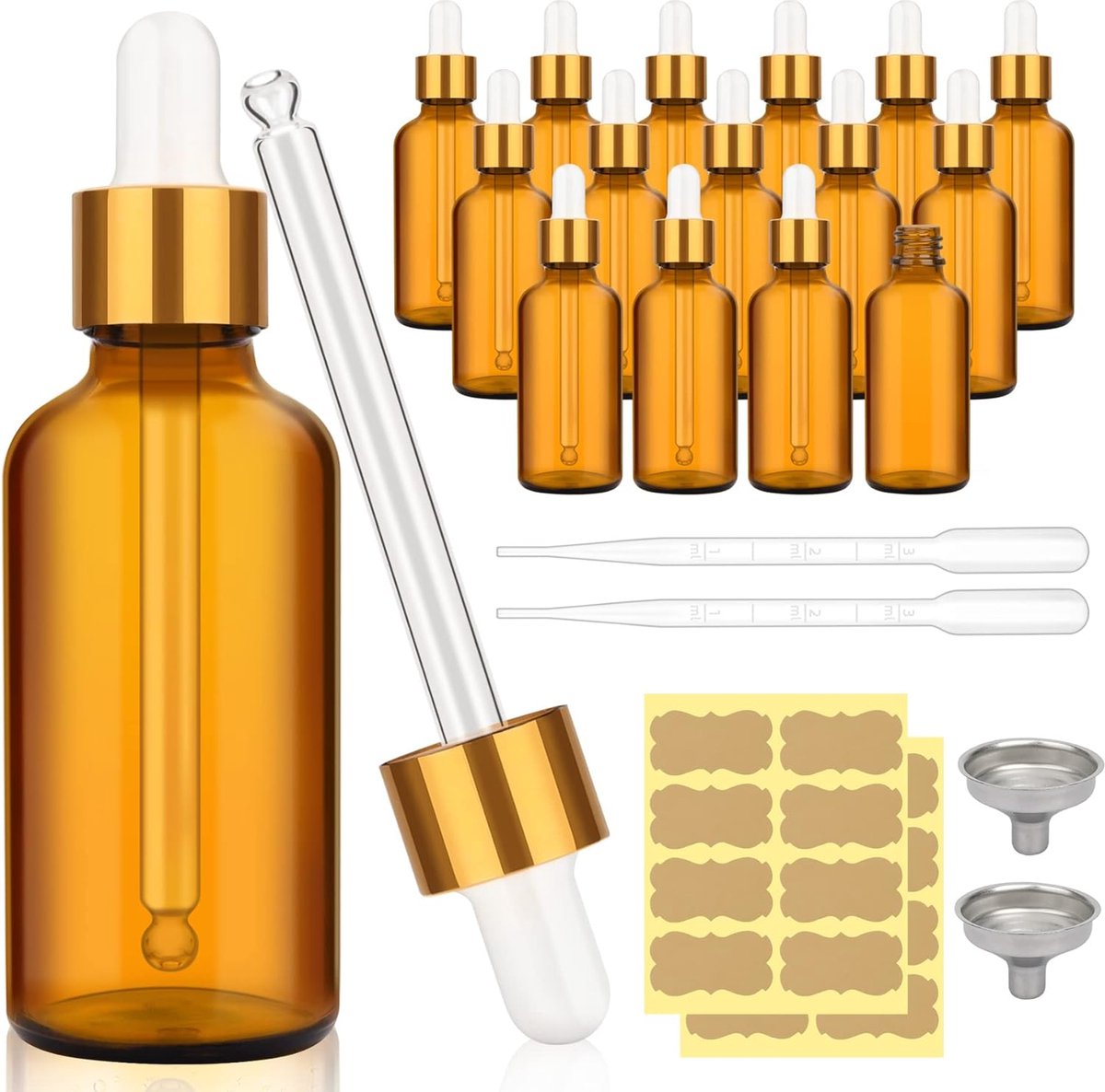 50 ml bruine glazen druppelfles, 2 oz, verpakking van 16 stuks