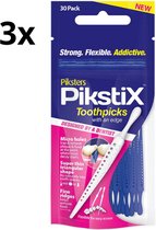 Piksters Pikstix plastic tandenstokers met micro holes - 3 x 30 stuks - Voordeelverpakking
