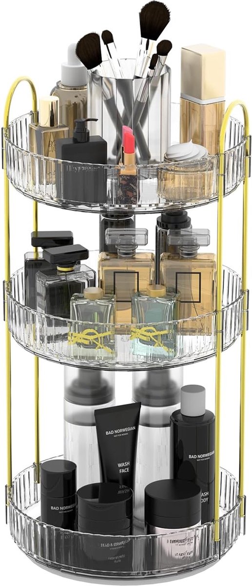 Goedkoopste Skincare Make-uporganizer, draaibaar, 360 stuks, multifunctionele organizer voor badkamer, slaapkamer, make-uptafel (goud, 3 dieren