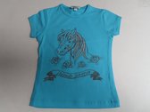 T shirt korte mouwen - Meisjes - Azuur - Paard - 6 jaar 116