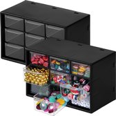 Craft Box Storage met 9 laden [Pack van 2] - Transparante en zwarte ladekast Bureau - Verwijderbare mini-laden voor accessoires, kantoor, naai- en knutselbenodigdheden