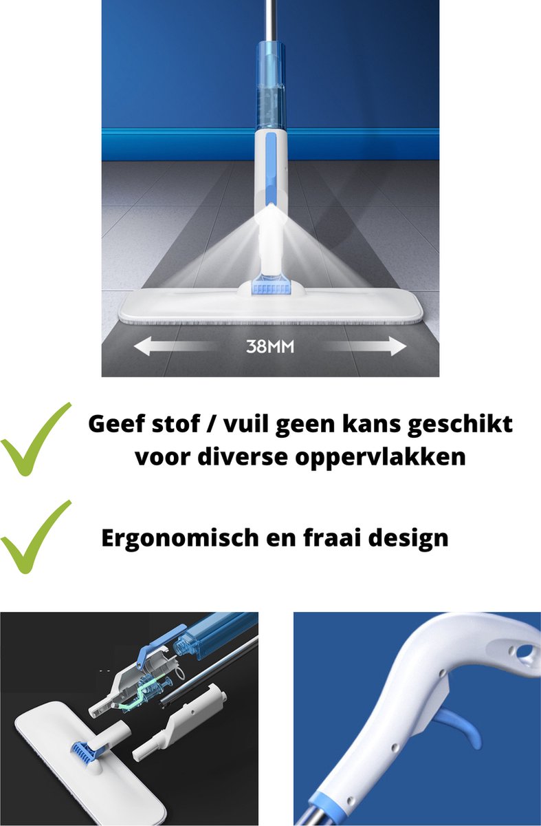 Spray Mop - Alles-in-1 Dweilsysteem - Vloerwisser met Spray - Met 2e Microvezel Reinigingspad Dweil - Streeploos - Sneldrogende dweil – foto 4
