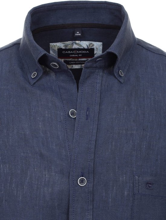 Casa Moda Blauw Linnen Overhemd Button Down Boord - XL