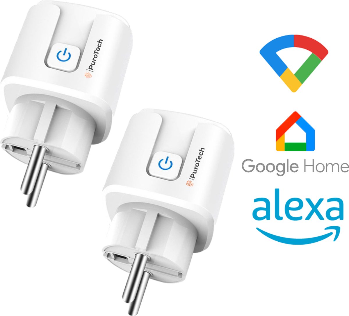 PuroTech Slimme Stekkers - DUO Pack - Smart Plug - Inclusief Energiemeter - Geschikt Voor Alexa & Google Home - Smartphone App - Verbruiksmeter - Energiekosten