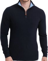 Heren trui Cashmere touch - Schipperstrui met rits - Coltrui Heren - Longsleeve Shirt - Sweater Heren - Maat S - Navy