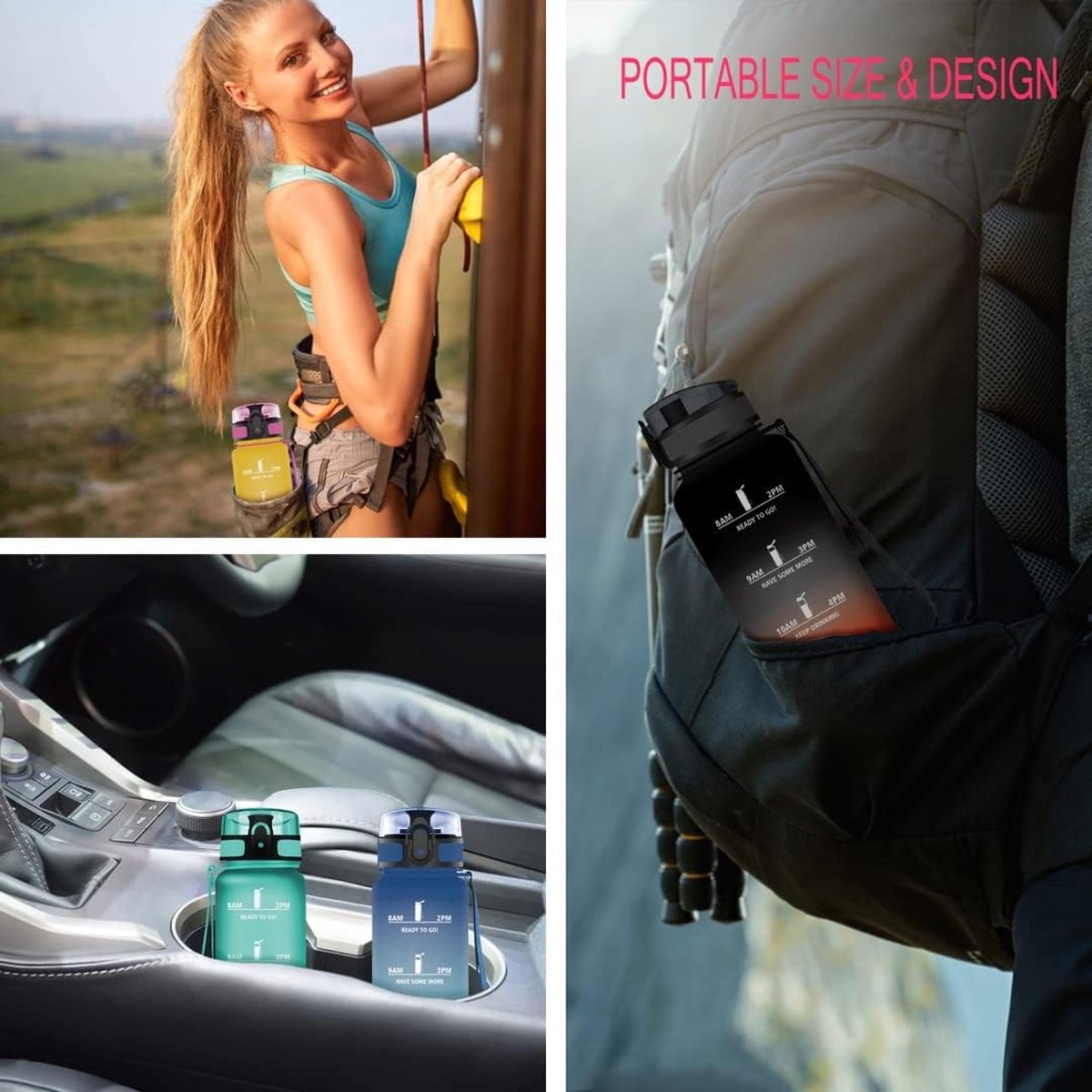 Gourde Sport 400ml/500ml/700ml/1L — Tritan Sans BPA, étanche, Couvercle Verrouillable, Poignée, Pour Fitness, Rando
