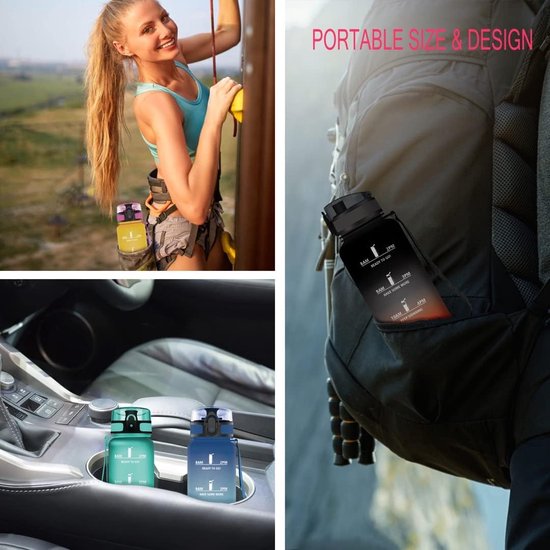 Gourde Sport 1L Joogee - Avec Marqueurs Horaires, Sans BPA, Couvercle Anti-fuite, Pour Fitness, école, Randonnée