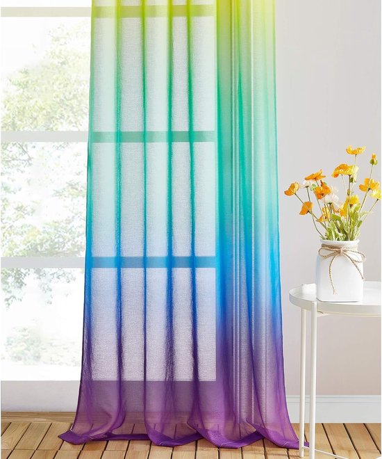 Lactraum Gordijn kinderkamer jongen transparant wit met oogjes geborduurde planeet sterren ruimteschip voile 100 x 245cm
