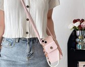 Sac à cartes en métal 3D de Luxe, portefeuille avec sangle en perles, sac à main à bandoulière, étui de téléphone pour iPhone 15 Pro, Nieuwe Mode rose