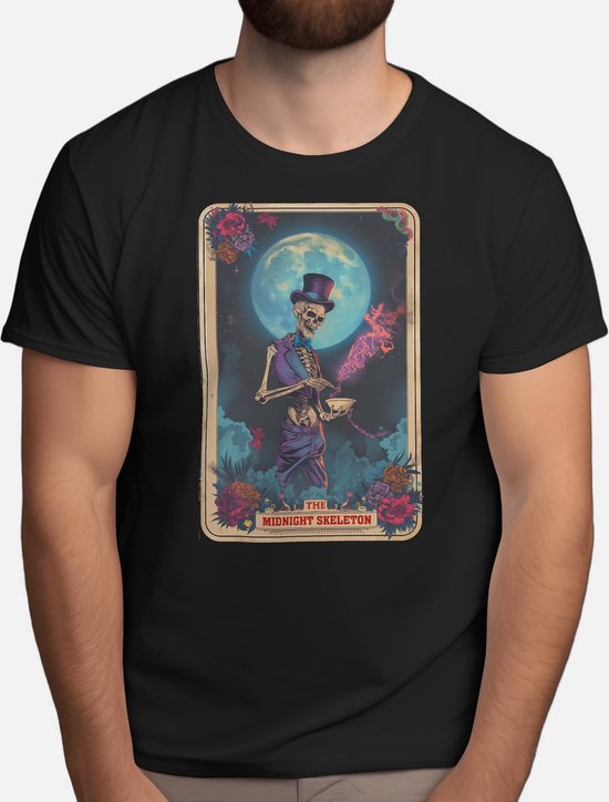 The Midnight Skeleton - T Shirt - DarkStyle - Tarot - VictorianGothic - DarkBeauty - DonkereStijl - GotischeKunst - Witchcraft - WitchyVibes - Hekserij - HekserigeVibes