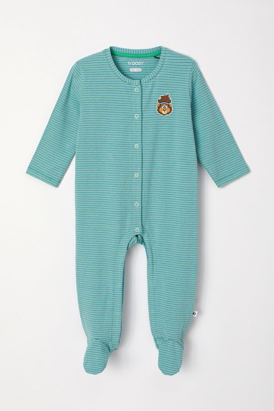 Woody Unisex Jumpsuit groen-blauwe streep - maat 074/9M