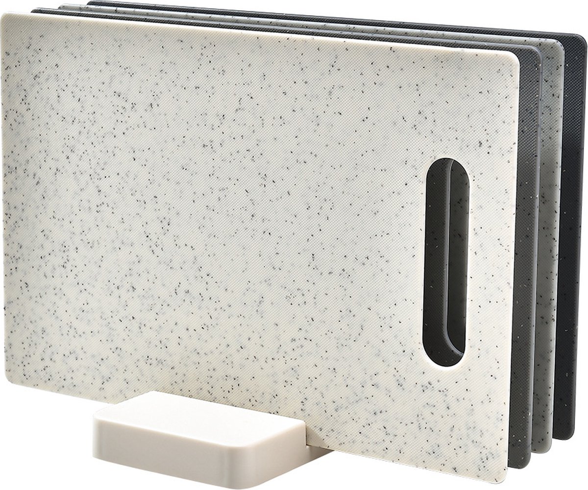 Oliva's - Snijplanken set van 4 snijplanken - Met houder - 28x19cm - Snijplank - 4 stuks - Grijs