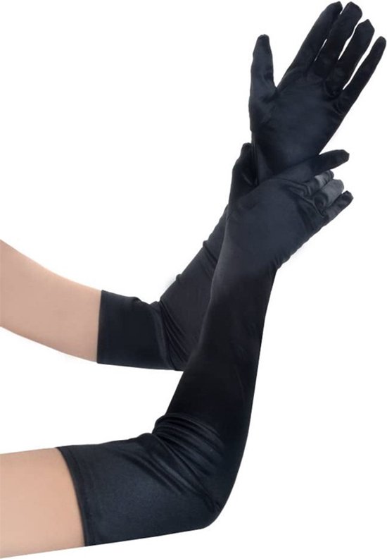 Zwarte handschoenen - 55 cm lang - satijnachtig - silk - sexy - classy - gala - verkleden - accessoire - jaren 20 - audrey hepburn - maskerade - the great gatsby