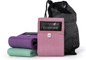 Ecorare® - Weerstandsbanden met tasje - Hoge kwaliteit – Set van 3 – Booty band - Weerstandsbanden – Yoga - Resistance - Benen en billen