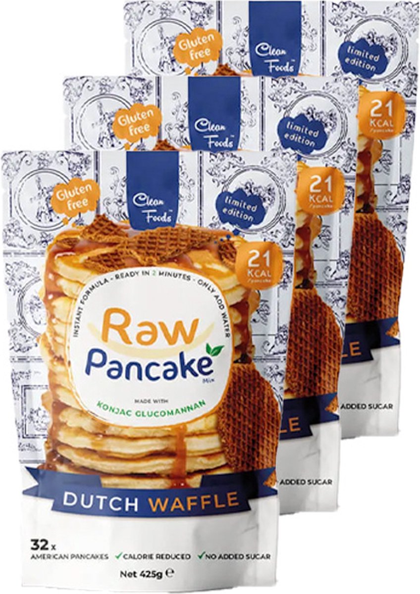 Goedkoopste Clean Foods | Raw Pancake | Dutch Waffle | 3 stuks | 3 x 425 gram