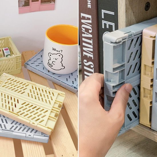 Mini-manden, kunststof vouwdoos, 5 stuks klapkisten, opvouwbare opbergmand, klapbox, mini voor kinderkamer, keuken, slaapkamer, kantoor, werkkamer