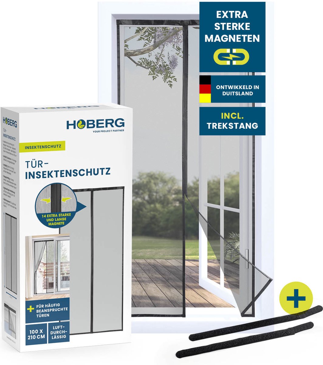 Hoberg horrengordijn 100 x 210 cm | vliegenhordeur met XXL magneetstrips | hor voor balkondeur | magnetisch vliegengordijn | zelfsluitend & slijtvast