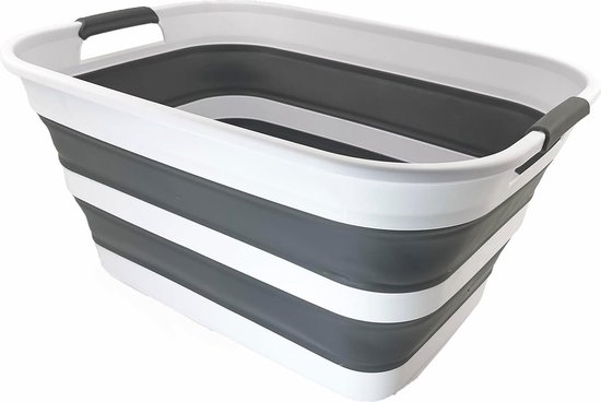 SAMMART 26L opvouwbare plastic wasmand met handvat en wielen - opvouwbare pop-up opbergcontainer/mand met handvat en wielen-draagbare wasbak (grijs/gewassen zwart, 1
