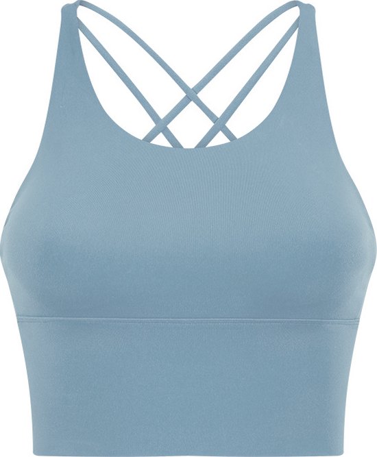 PureSquare - débardeur - crop top - soutien-gorge de sport - Bleu gris - taille L - bonnets fixes - fitness - sport - yoga