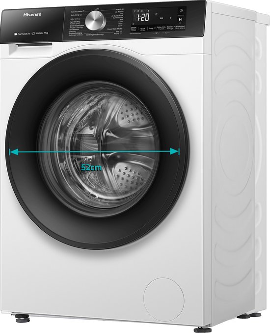 Hisense 3S Serie WF3S8043BW3/BLX - Wasmachine met Energielabel A -30% - 8kg - 72dB (A) - Steam Wash -1400 toeren - Power Wash 49' - ConnectLife - Inhoud Trommel 54 Liter