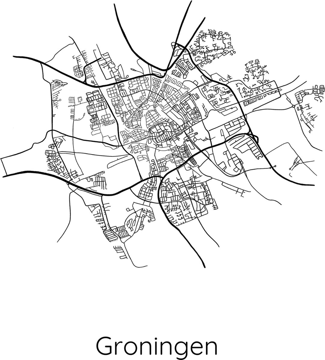 Plattegrondposter Groningen - poster - plattegrond - woonplaats -A4- wanddecoratie-Hej Hygge