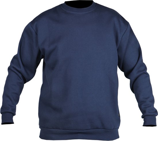 Sweatshirt bleu marine à col rond STØRVIK, couleur unie, manches longues et poignets.