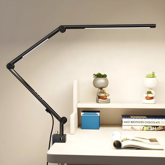 GoudenGracht Bureaulamp - Bureaulamp Led - Dimbaar - Timer - Met Klem - Zeer Flexibel - Design Lamp - 4 kleuren licht - Midnight Black