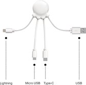 Xoopar, Octopus 3 in 1 USB A/micro USB, USB C, Lightning-kabel 0,1m, Wit