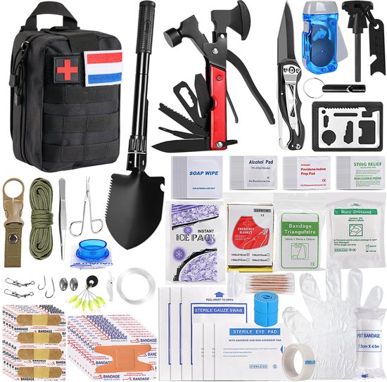 YONO Survival Kit Outdoor - Overlevingspakket Noodpakket Rampenrugzak - Mes - Schep - Vuurstarter - XL Set - Zwart