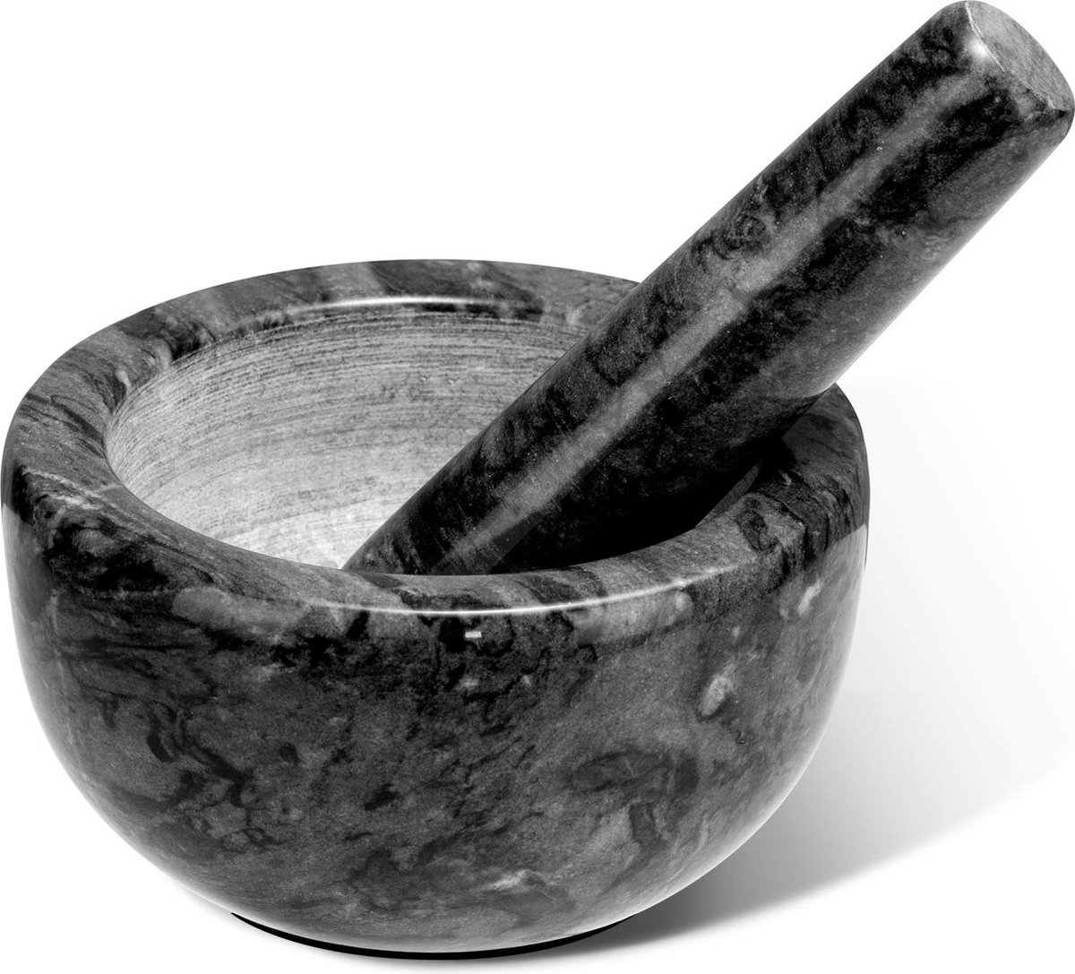Marmeren vijzel en stamper set: natuurlijke marmeren keukenmolen klein formaat met 10 cm diameter - Handmatige kruidenmolen kruidenmolen pillentrekker met stamper in zwart