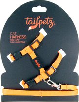 Tailpetz | Cat Harness & Lead -Neon- Orange| Kattentuigje en lijn - One Size Fully Adjustable - Set voor Katten - Kattenharnas - Kattentuig - Kat - Harnas - collar - tuig