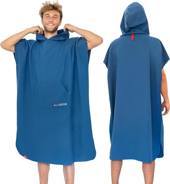 Microvezel badponcho dames en heren - duurzaam van 100% gerecyclede PET-flessen - handdoek als omkleedhulp voor strand en watersport - sneldrogend en compact (large, blauw)