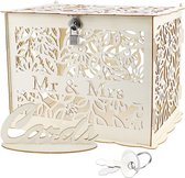 Bruiloftskaartenbox voor kaartenbox, bruiloft, vintage, houten kaartenbox met slot, brievenbus, kaartenkist, kaartendozen voor bruiloft, cadeaukaarten, doos voor bruiloft (30 x 23 x 23 cm)