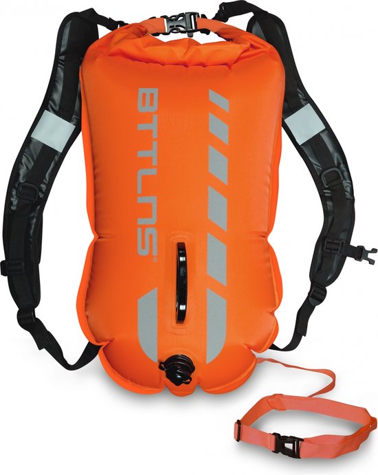 Foto: Bttlns zwemboei voor openwaterzwemmen zwem boei met drybag met reddingsfluitje dubbel gelaagd nylon 35 liter tethys 1 0 oranje