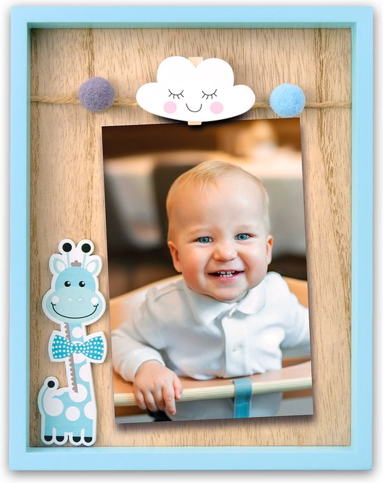 ZEP - Houten Baby Fotolijst met Giraffe Ryan Blauw voor foto 10x15 - VG546B