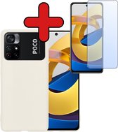 Hoesje Geschikt voor Xiaomi Poco M4 Pro 5G Hoesje Siliconen Case Hoes Met Screenprotector - Hoes Geschikt voor Xiaomi Poco M4 Pro 5G Hoes Cover Case - Wit