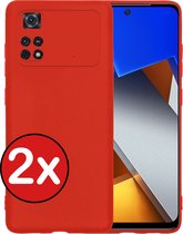 Hoesje Geschikt voor Poco M4 Pro 4G Hoesje Siliconen Case Hoes - Hoes Geschikt voor Xiaomi Poco M4 Pro 4G Hoes Cover Case - Rood - 2 PACK