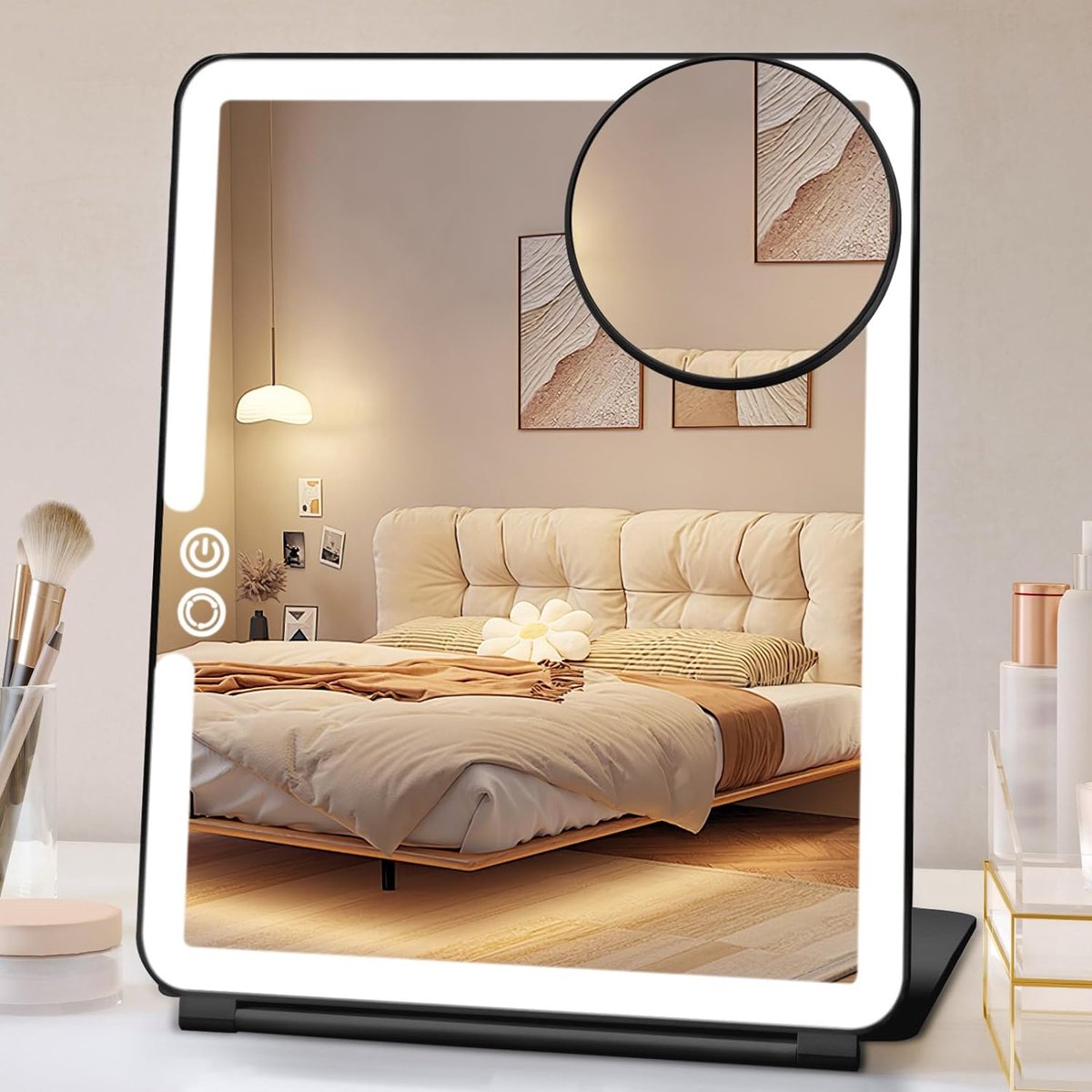Opvouwbare Make-upspiegel met Vergrotende Verlichting - Draagbare Spiegel voor Precieze Make-up - USB Oplaadbaar - 360 Graden Draaibaar - Ideaal voor Thuis en Onderweg