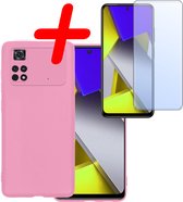 Hoes Geschikt voor Xiaomi Poco X4 Pro 5G Hoesje Siliconen Back Cover Case Met Screenprotector - Hoesje Geschikt voor Xiaomi Poco X4 Pro 5G Hoes Cover Hoesje - Lichtroze