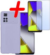 Hoes Geschikt voor Poco M4 Pro 4G Hoesje Siliconen Back Cover Case Met Screenprotector - Hoesje Geschikt voor Xiaomi Poco M4 Pro 4G Hoes Cover Hoesje - Lila