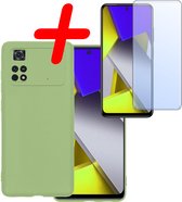 Hoes Geschikt voor Poco M4 Pro 4G Hoesje Siliconen Back Cover Case Met Screenprotector - Hoesje Geschikt voor Xiaomi Poco M4 Pro 4G Hoes Cover Hoesje - Groen