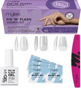 Mylee Fix N Flash Soft Gel Tips Shorts Kit, 3 vormen, 216 stuks, amandel, vierkant en doodskist, inclusief gel, voorbereidingsdoekjes en halve maan nagelvijl, volledige dekking, nail art gel